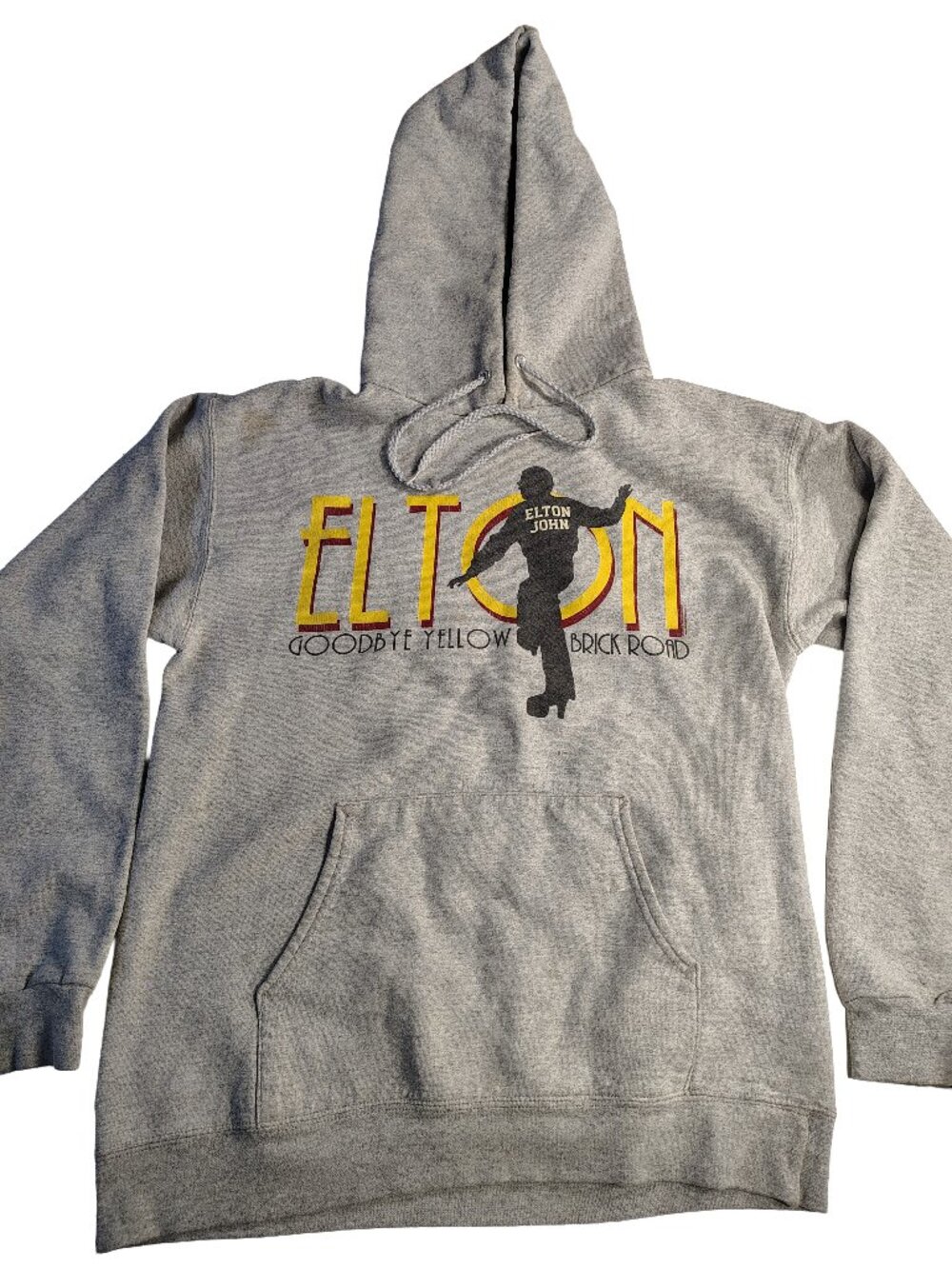 Men's Gray Small Elton John - Goodbye Yellow Brick Road Logo Themed Hoodie